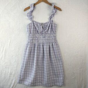 WAYF Milkmaid Midi Dress Size M Purple Gingham Check Smock Waist Babydoll Y2K